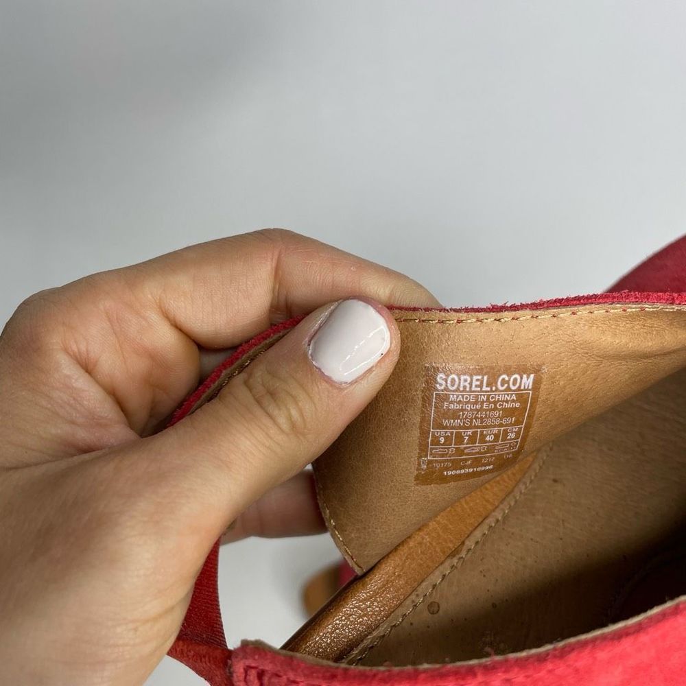 Sorel Red Suede Open-Toe Wedge Sandals - Picture 8 of 9